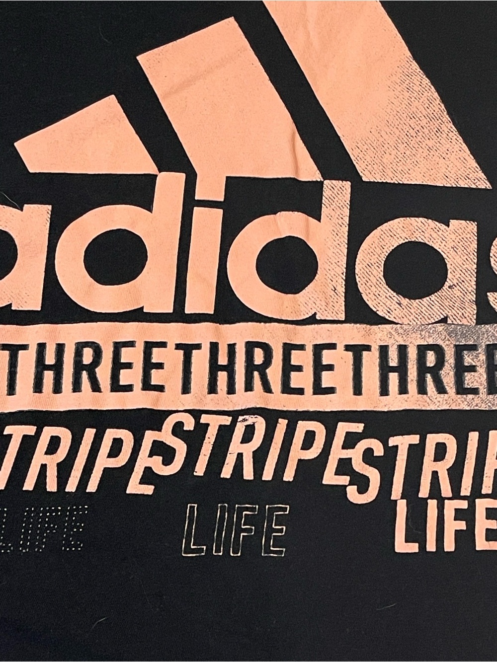 adidas Black Tee with Peach Three Stripe Graphic